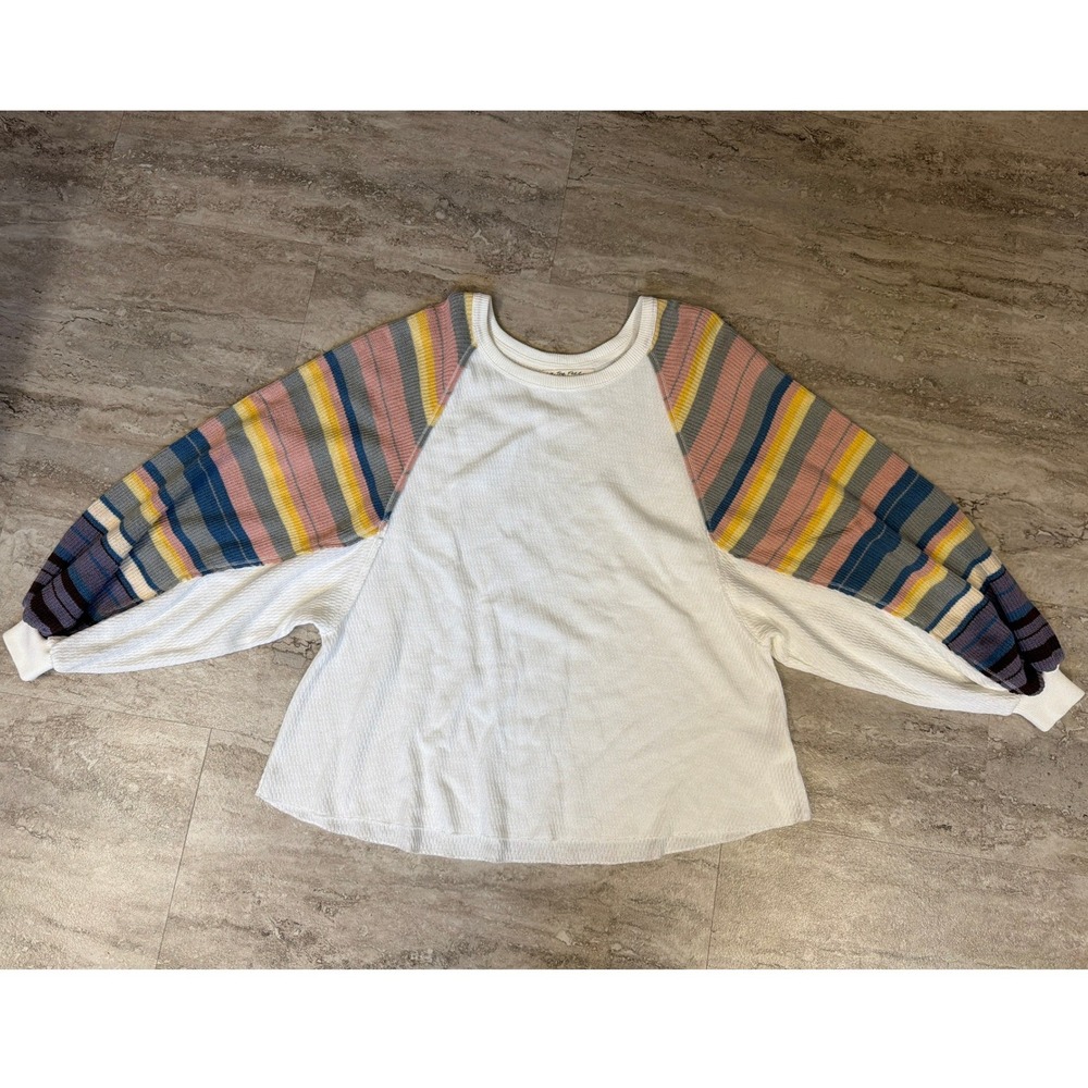 Free‎ People Rainbow Dreams Sweater Thermal Knit Balloon Sleeve Oversized Small